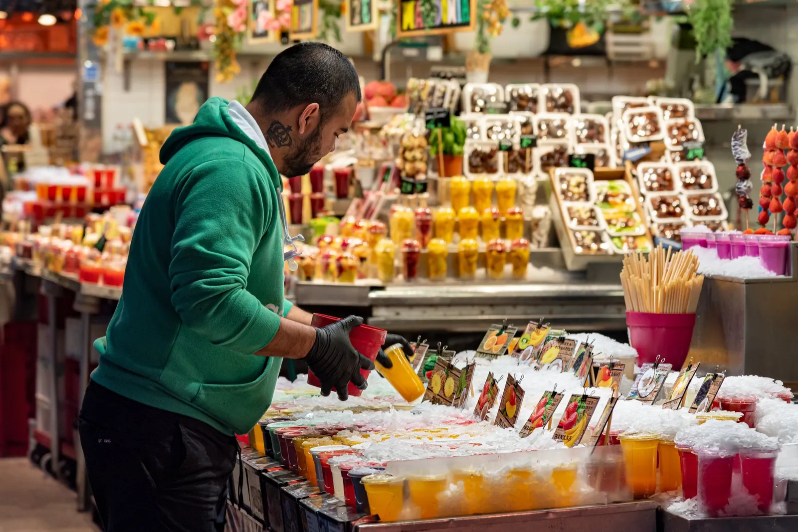 Stalls inside La Boqueria market