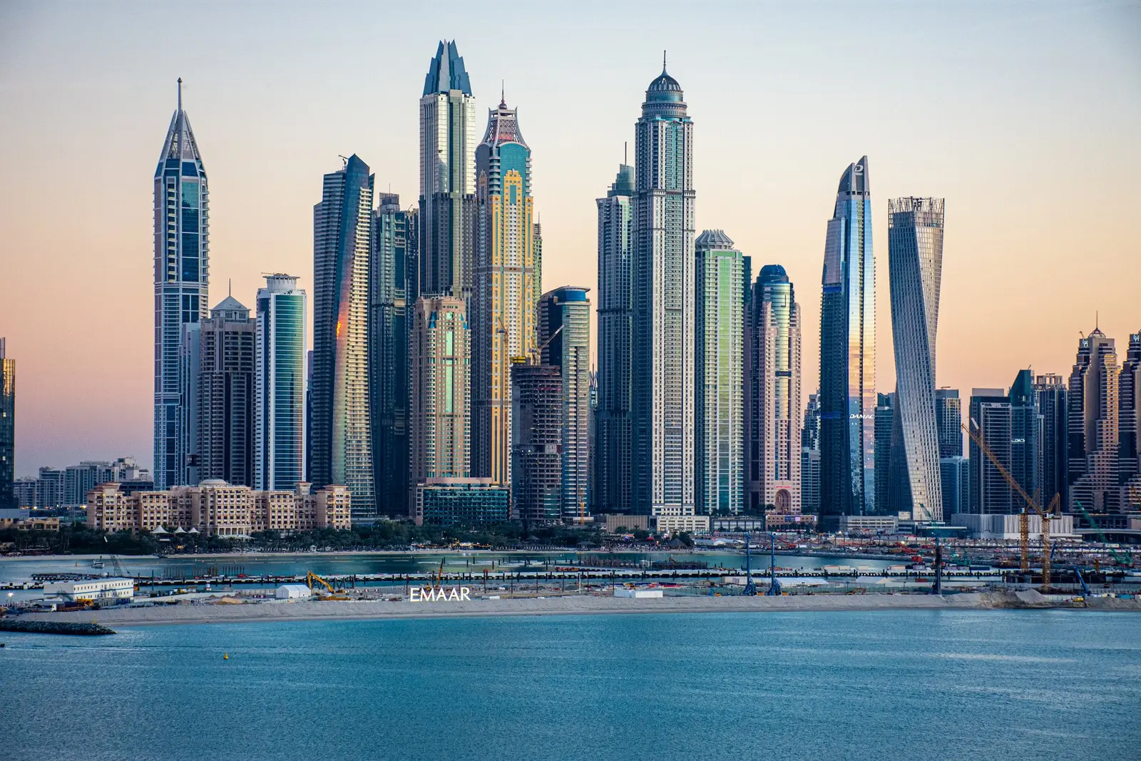 Dubai Marina’s towers reflected in the water