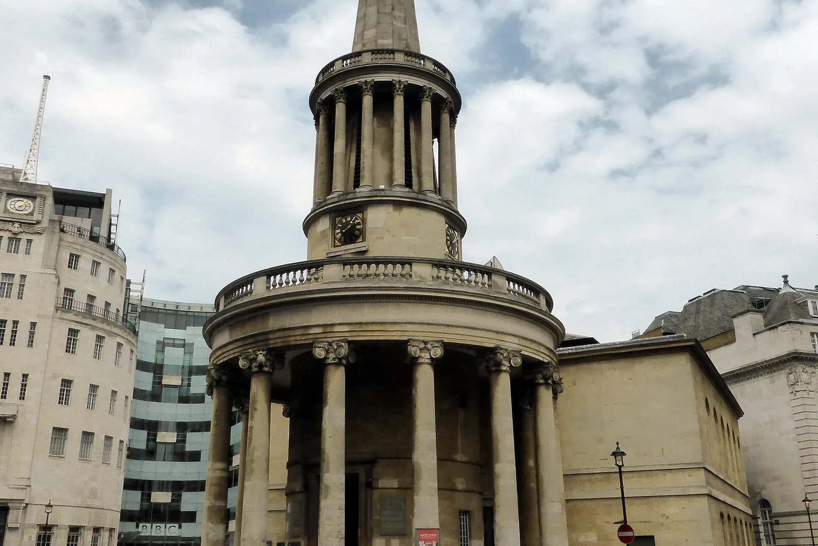 All Souls Church at Langham Place, with its circular portico and pointed spire