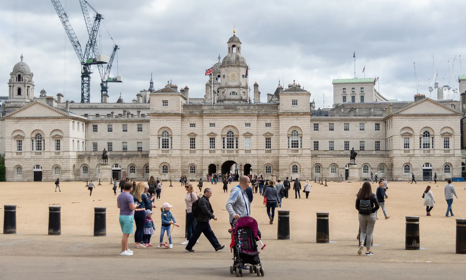 Horse Guards seen from Horse Guards Parade, with visitors on the gravel square