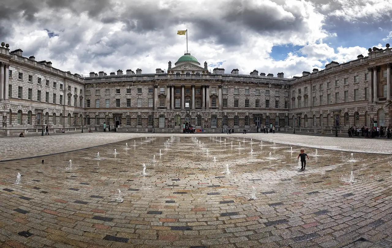The courtyard of Somerset House with its ground-level fountains