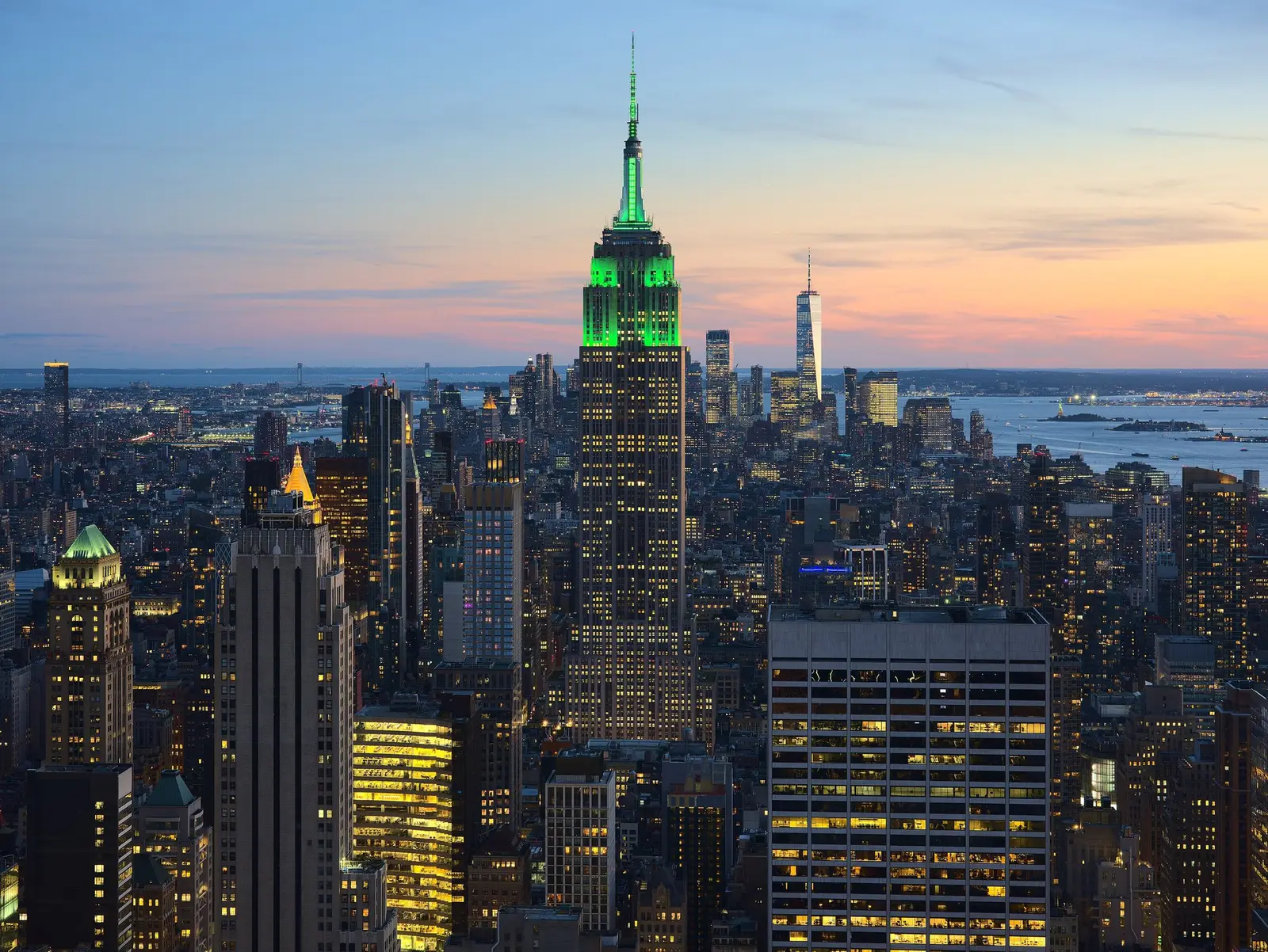 The Empire State Building from Rockefeller Center, Midtown’s towers around it