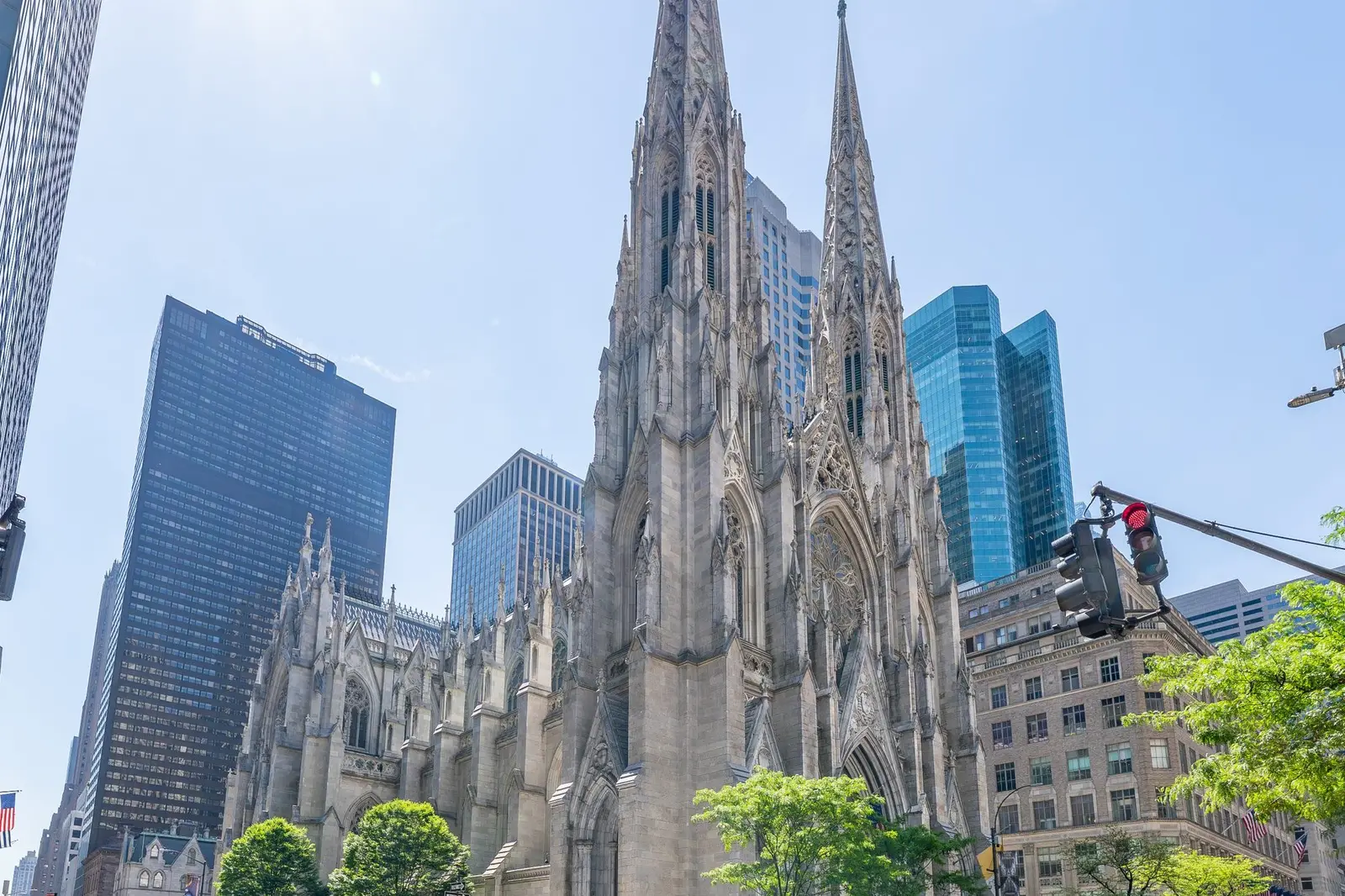 The 2 neo-Gothic spires of St. Patrick’s Cathedral on Fifth Avenue, between towers