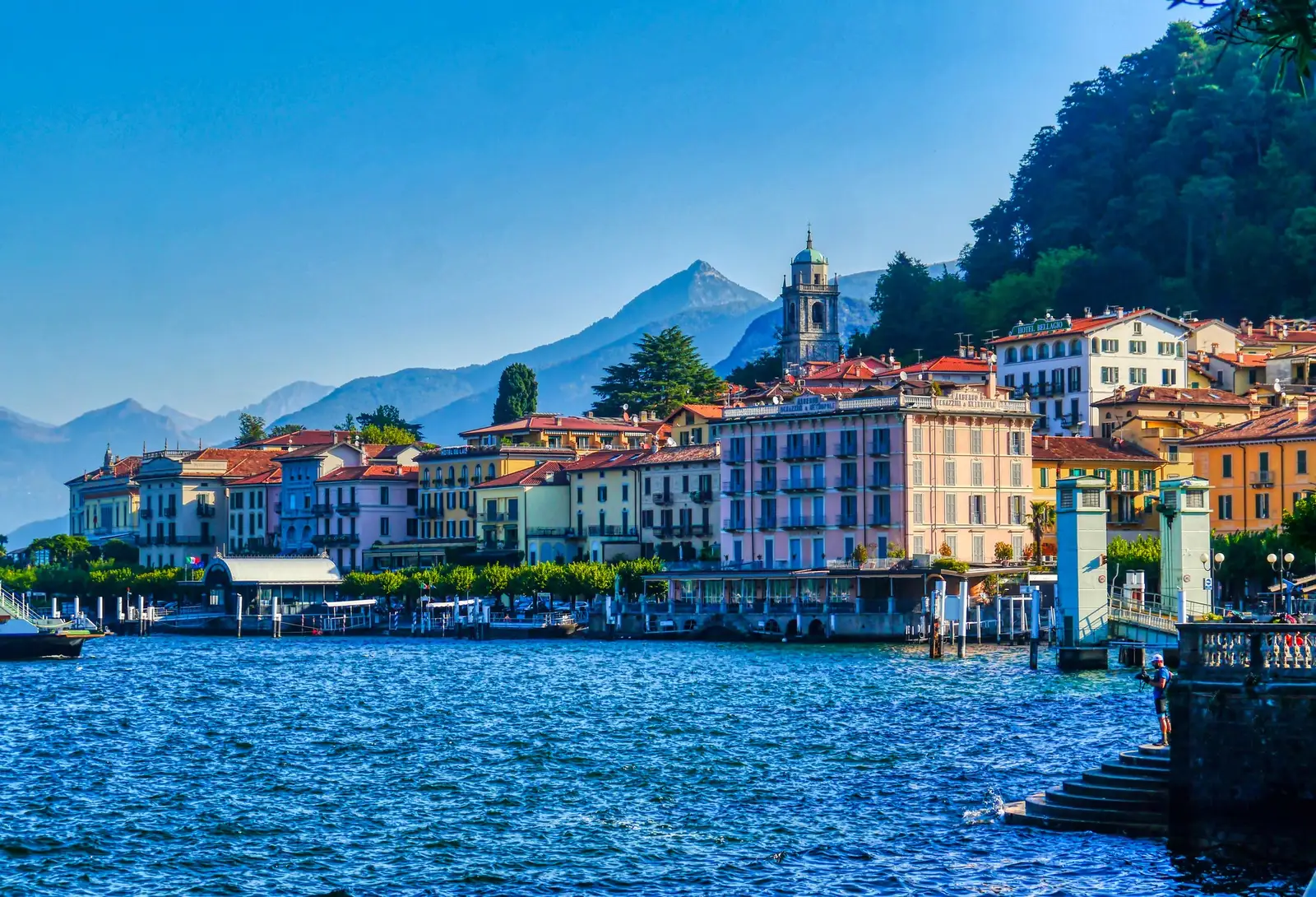 Bellagio at the tip of its promontory, seen from the lake