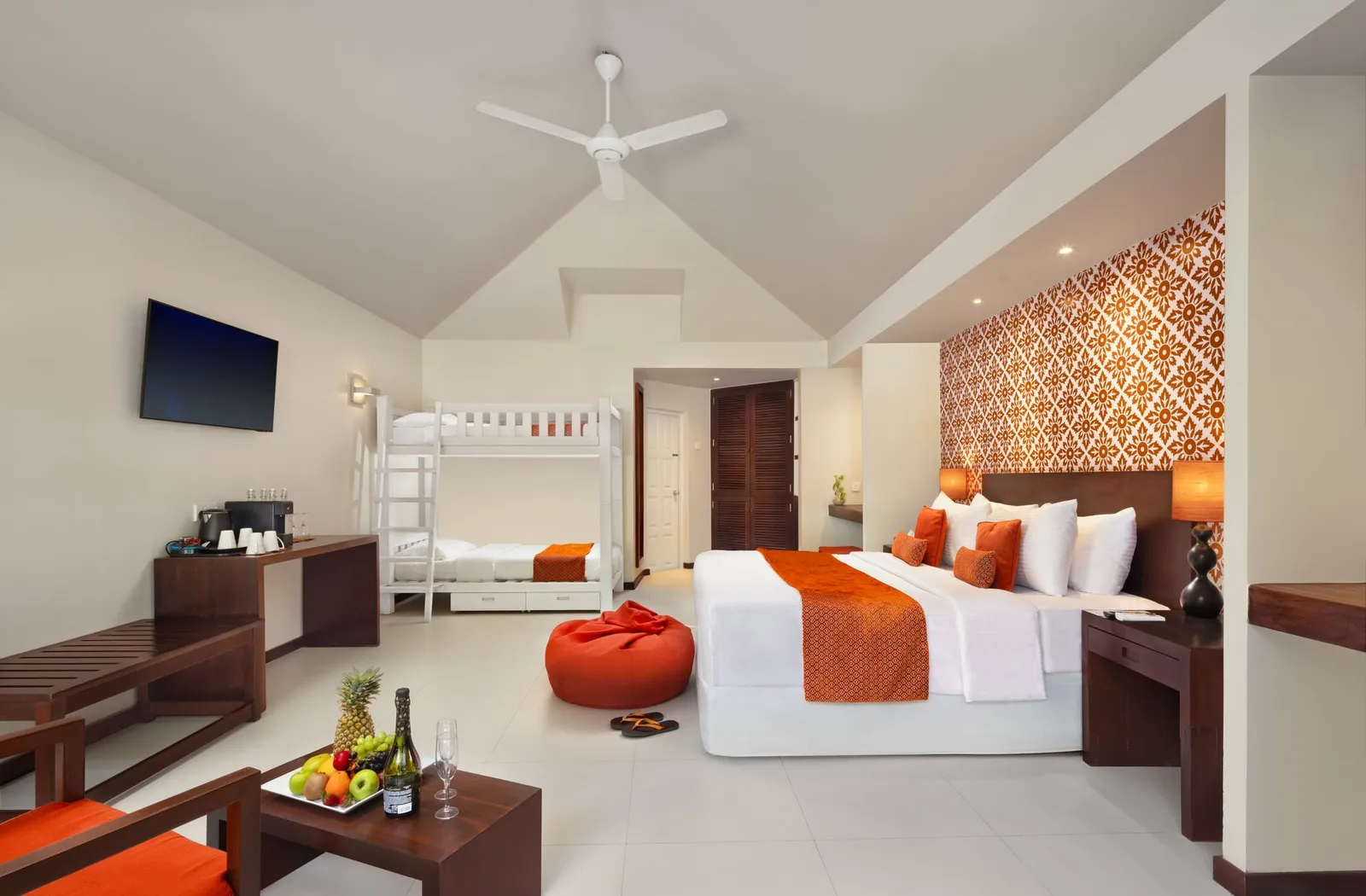 A Family Villa: the double bed and the bunk beds
