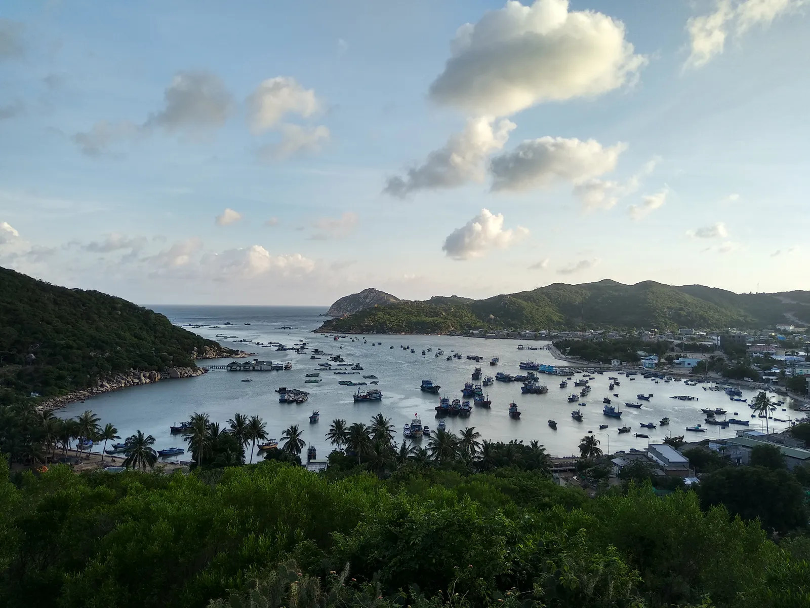 Vinh Hy Bay from above, the harbour full of fishing boats