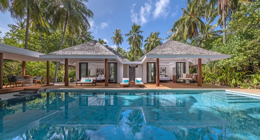 The Two Bedroom Family Beach Pool Villa: its 2 pavilions and shared pool