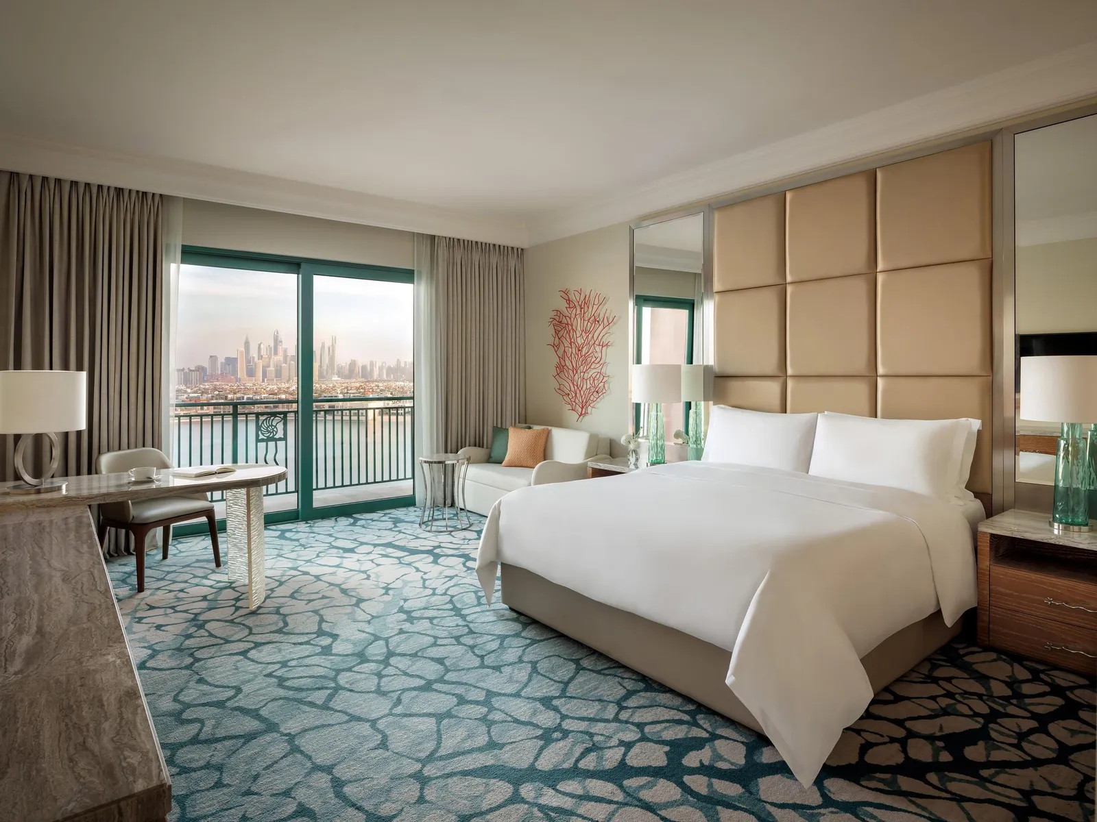 An Imperial Club king room with the Dubai skyline