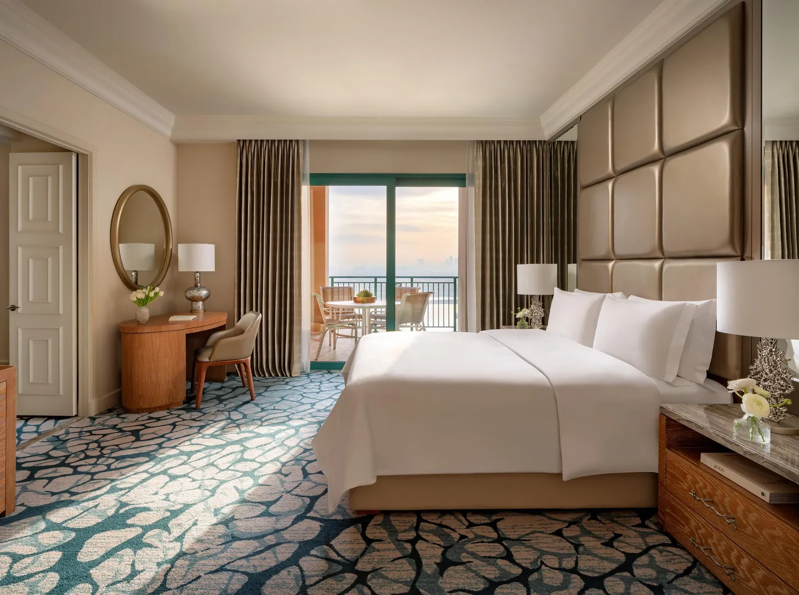 A Terrace Suite bedroom with the door onto the terrace