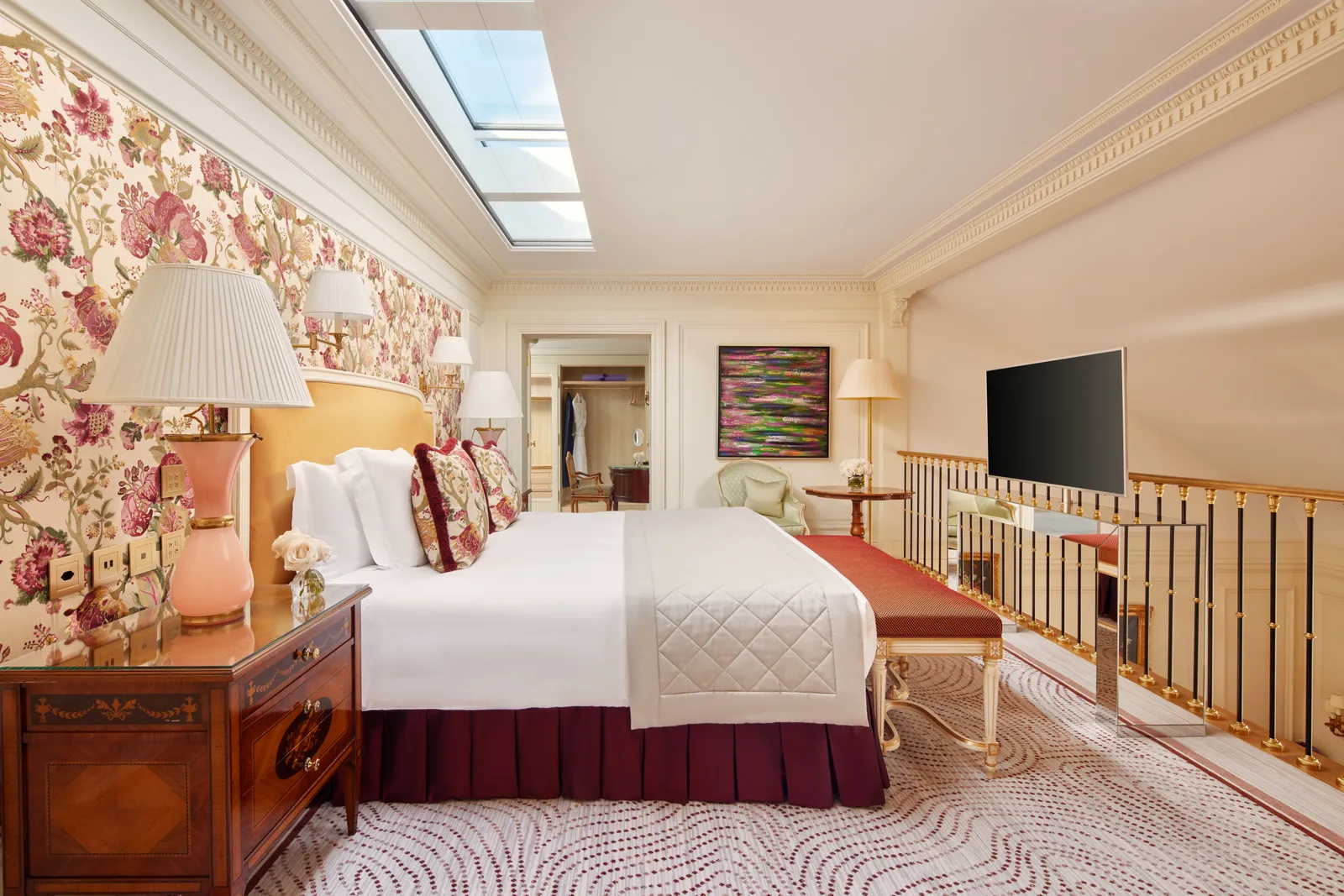 A penthouse bedroom, under the window in the roof