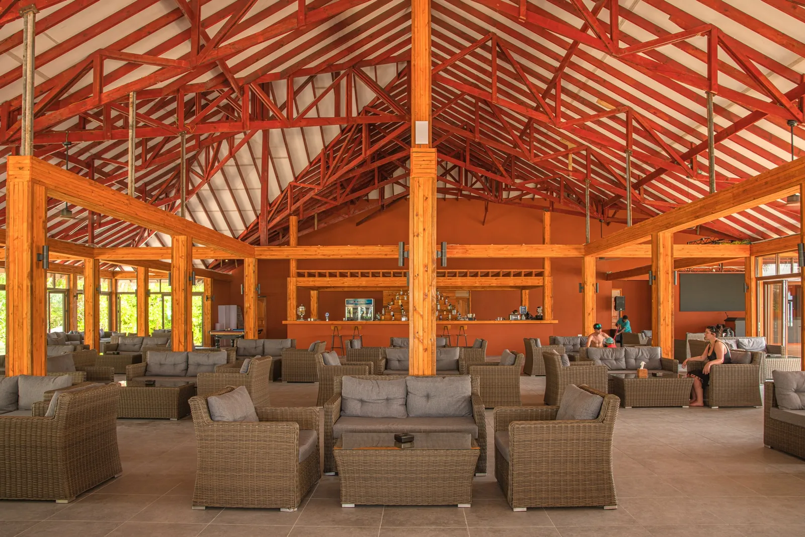 La Pella’s seating beneath the timber roof.