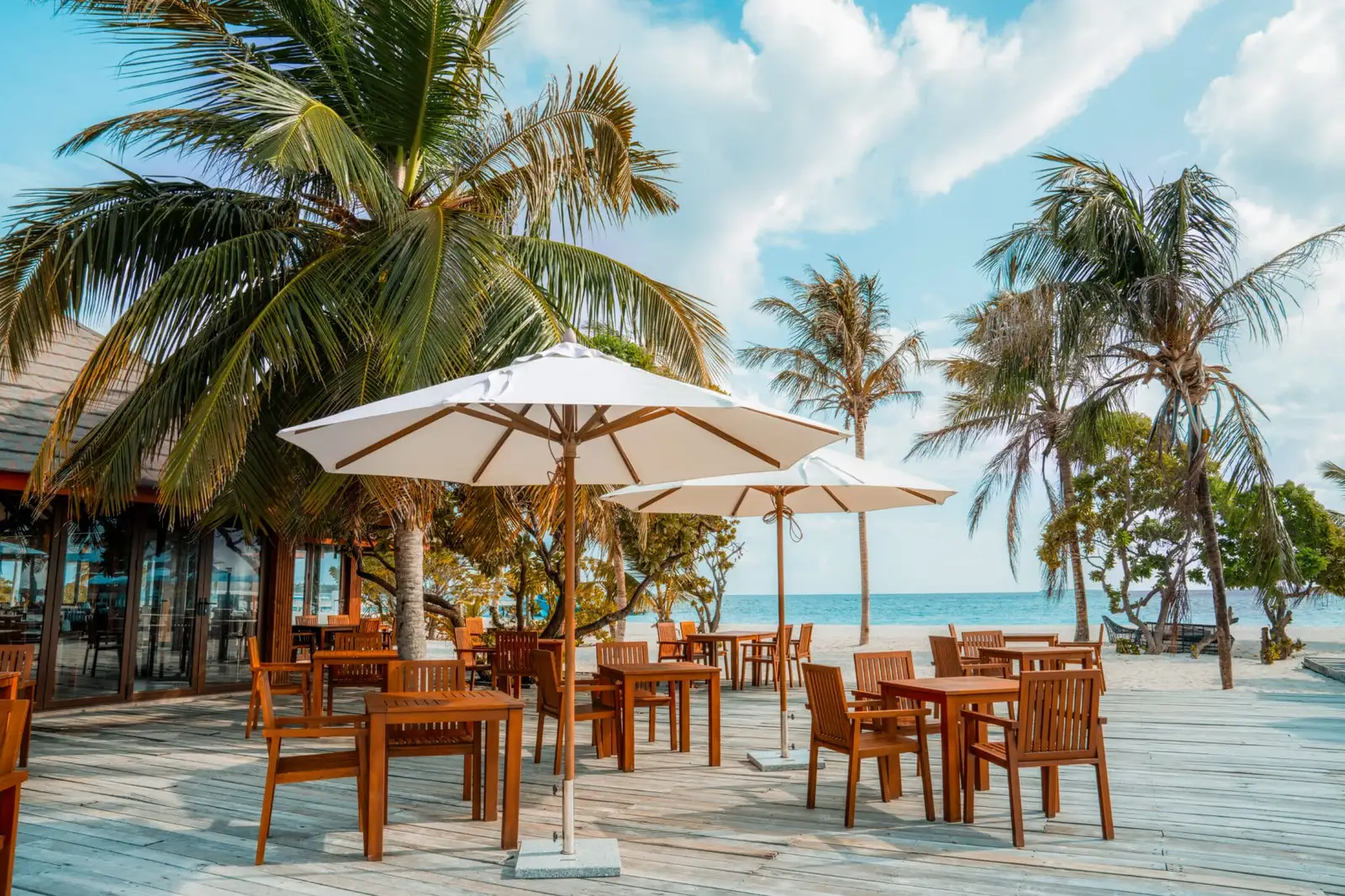 Lime’s terrace tables among the palms.