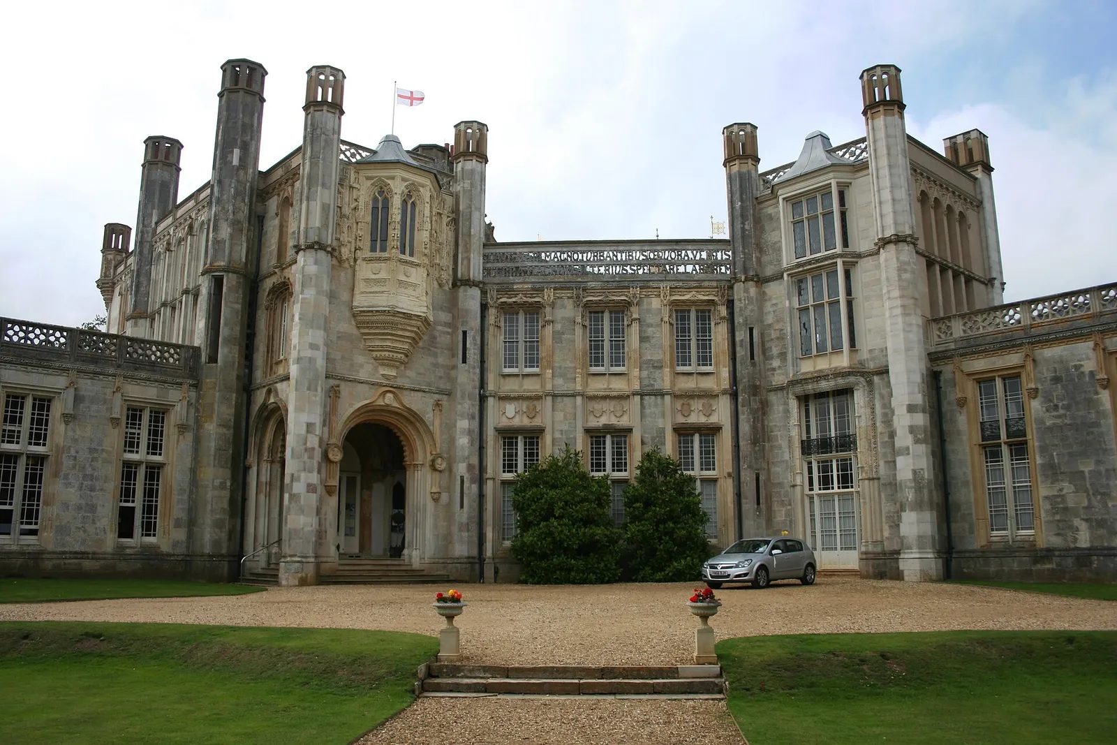 Highcliffe Castle’s Gothic front, its turrets and gravel drive