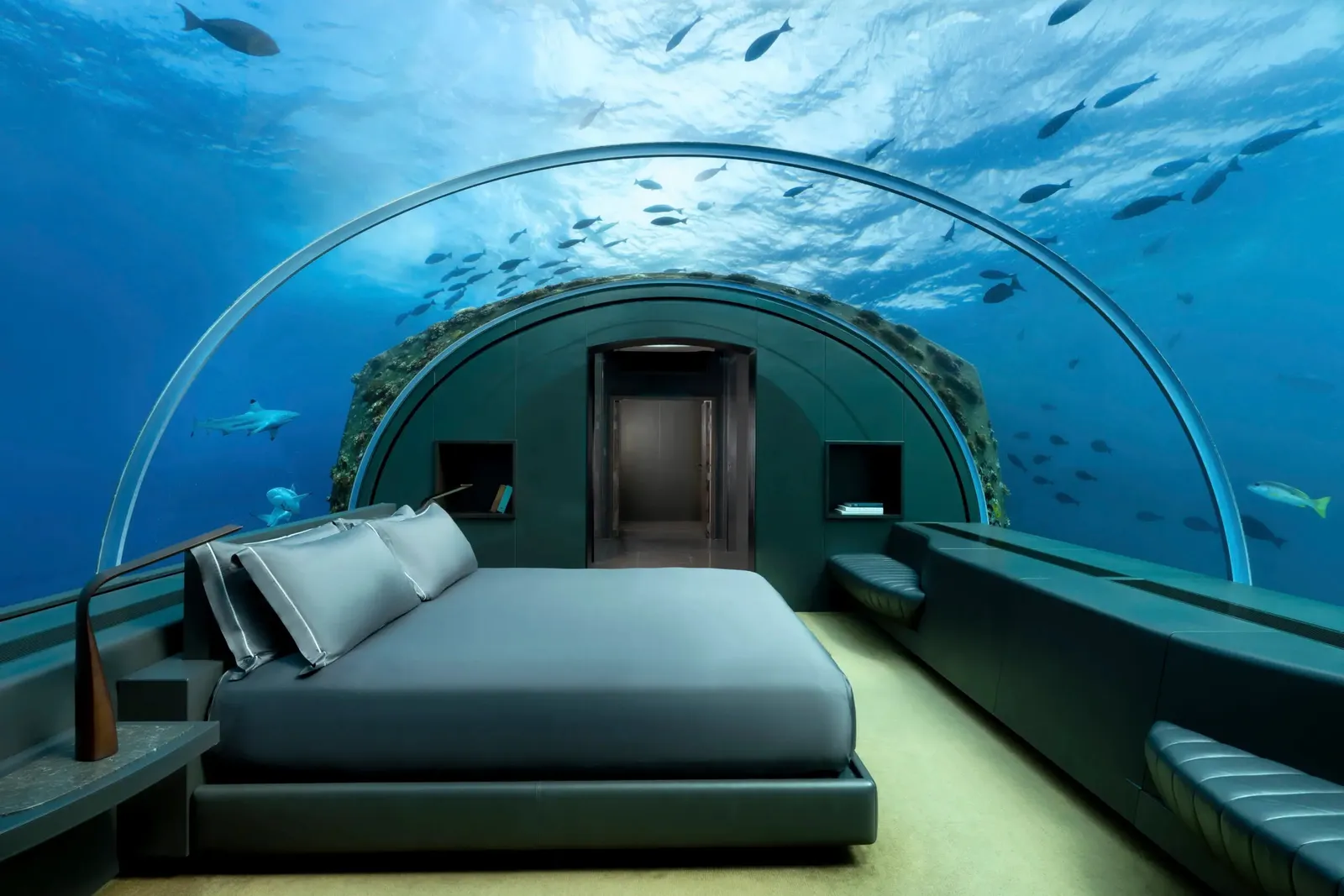 The Muraka’s underwater bedroom, the bed beneath the glass dome