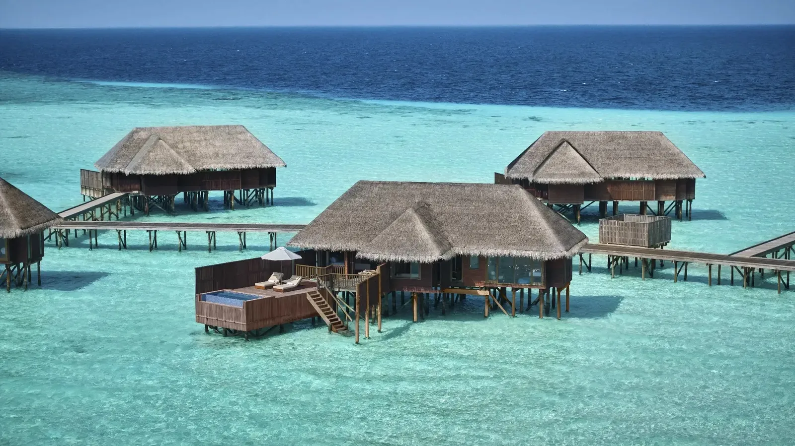 The 2-bedroom water villas from the air