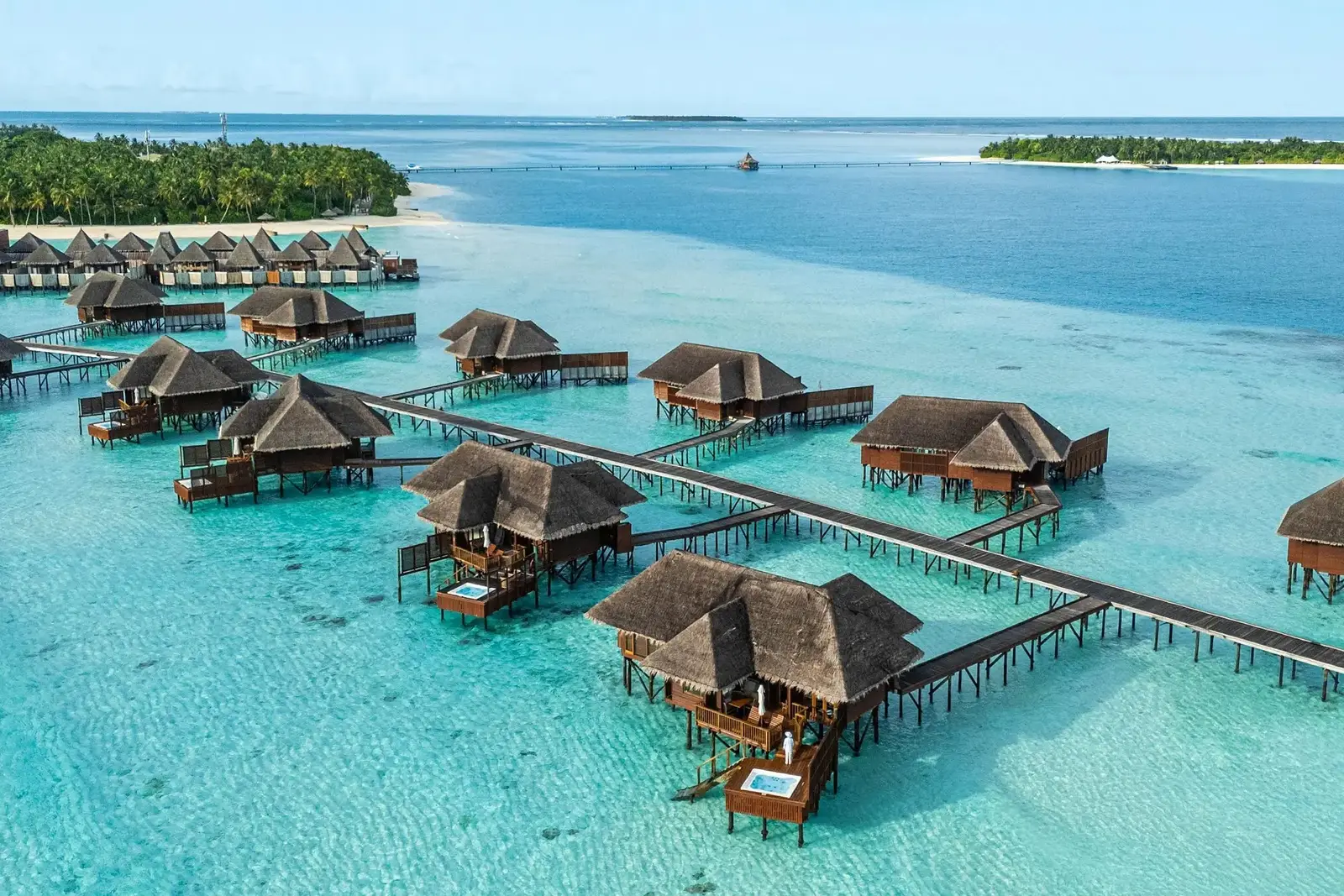 The Grand Water Villas from the air, over the lagoon