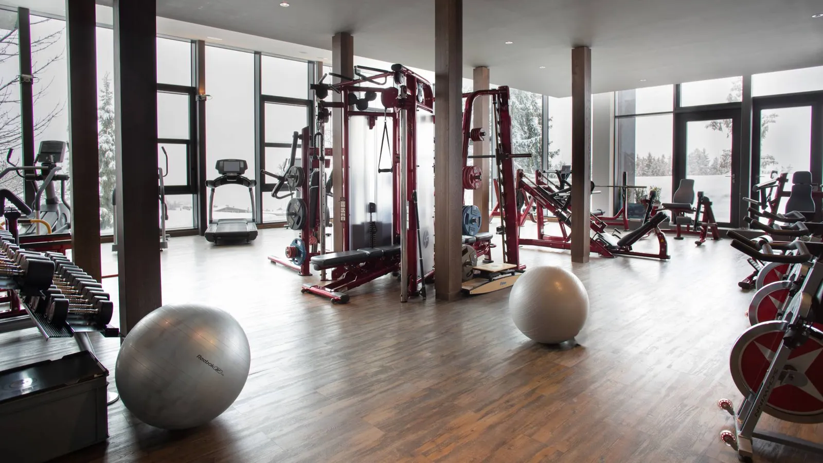 La palestra con le vetrate sulle montagne