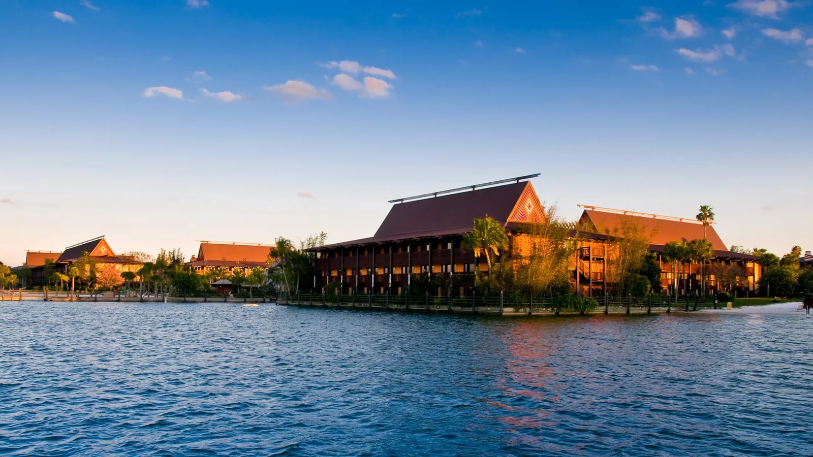 Polynesian longhouses on the lagoon