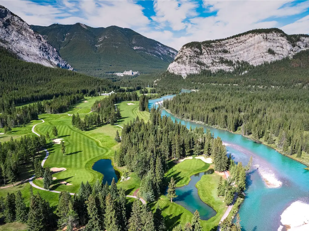 The golf course beside the Bow River