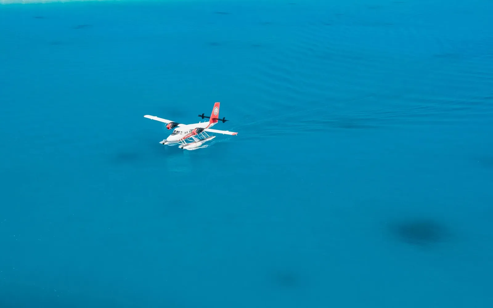 A seaplane resting on the blue sea