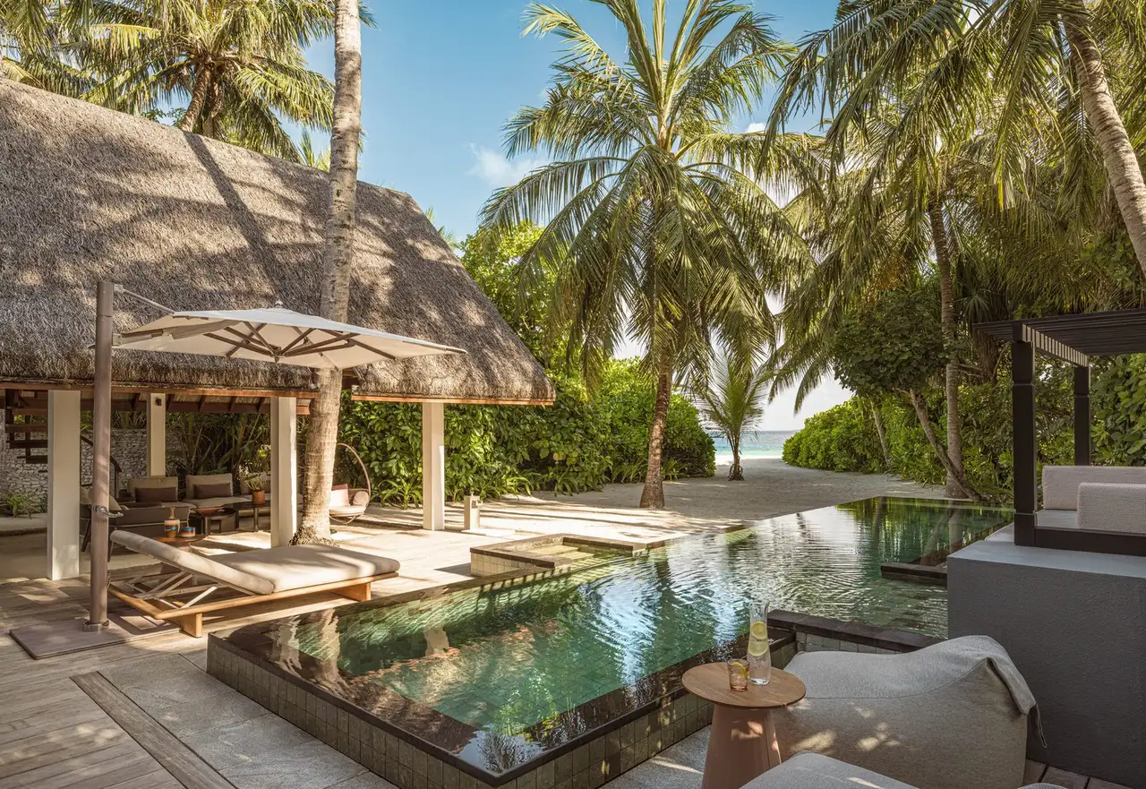 The Family Beach Villa with Pool: the villa and its private pool
