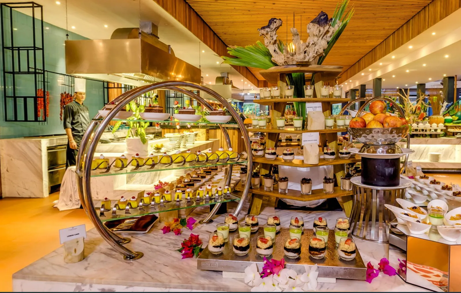 The Jaafaiy buffet, desserts and fruit on a circular counter
