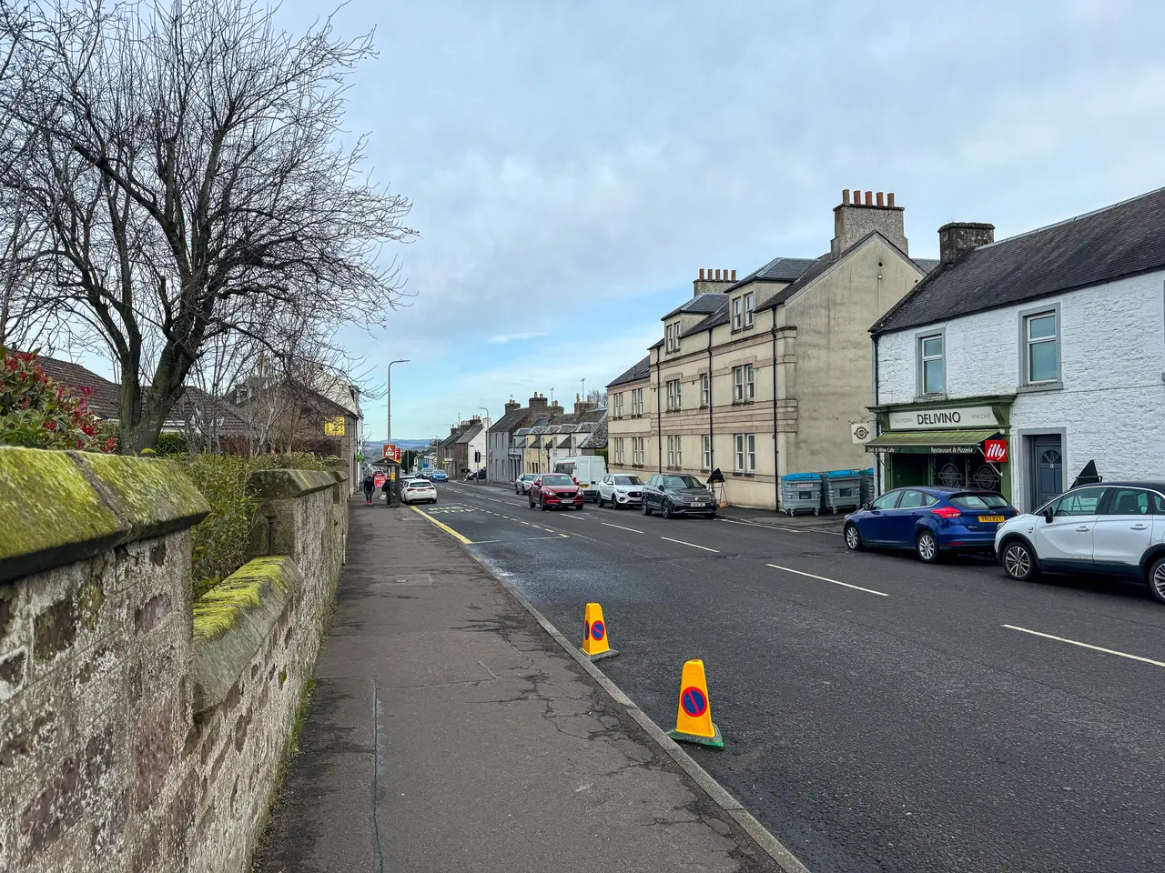 Auchterarder’s High Street, stone houses along the road