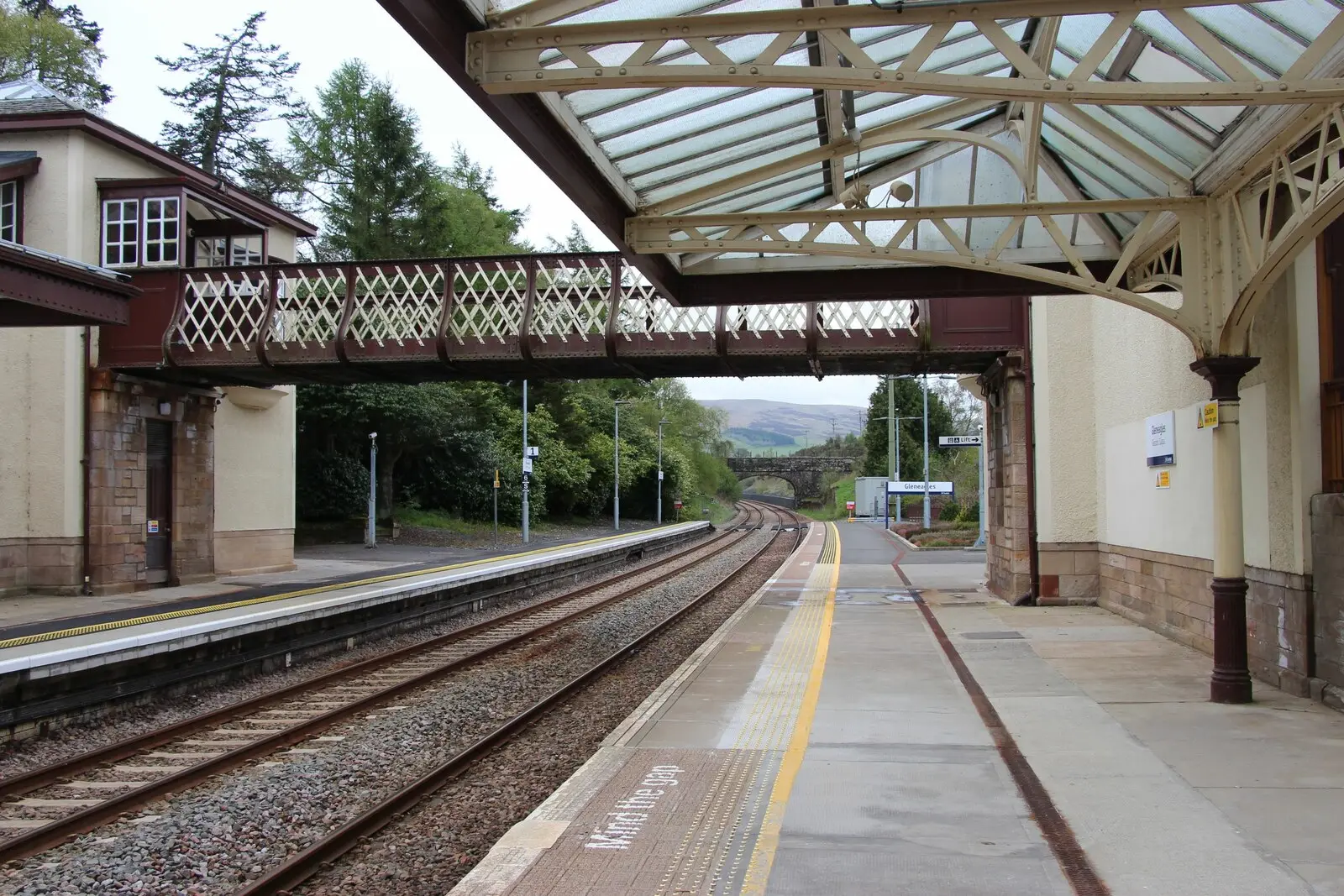 Gleneagles station, its iron footbridge over the tracks
