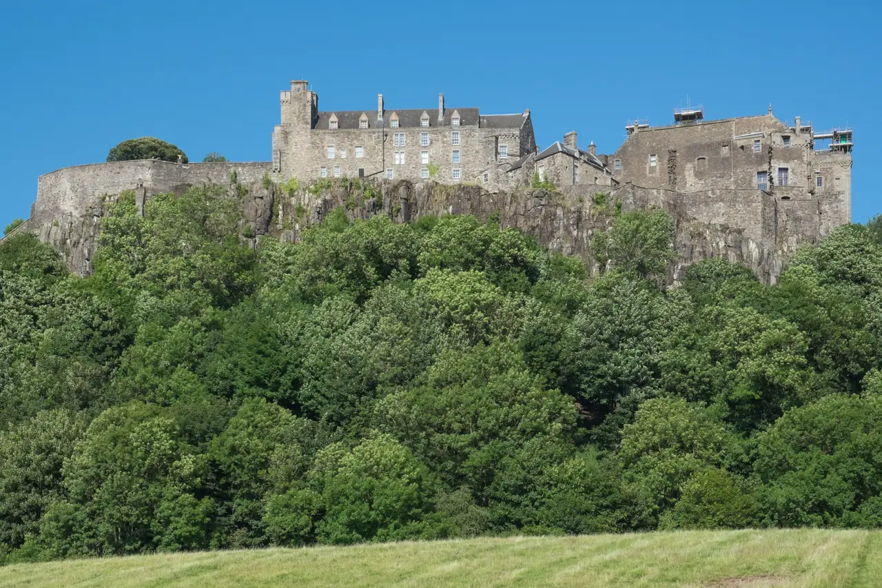 Stirling Castle on its crag, above the woods