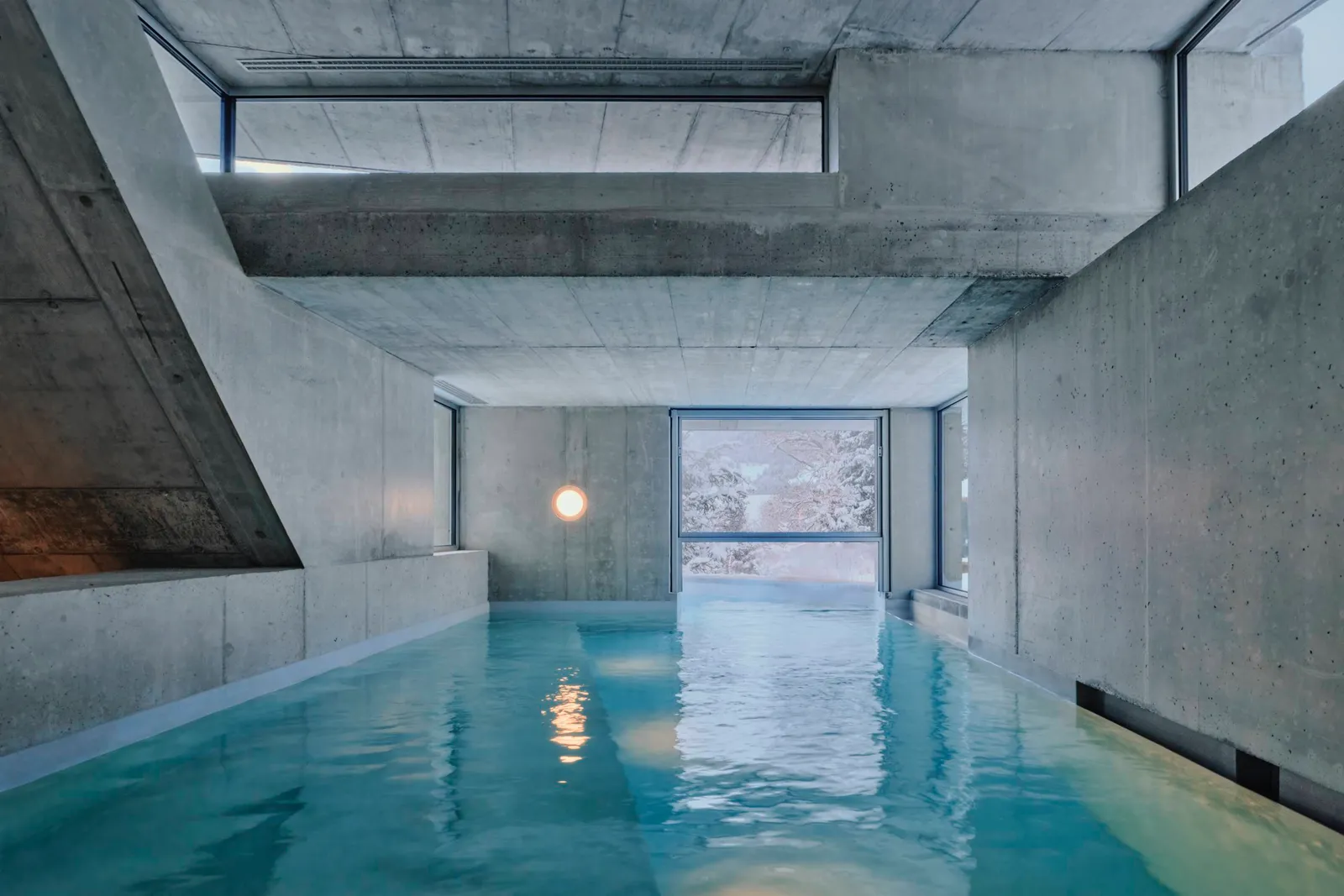 The pool between concrete walls