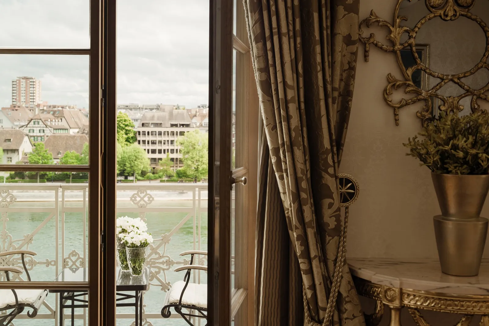 The River Suite Balcony French window open to the Rhine