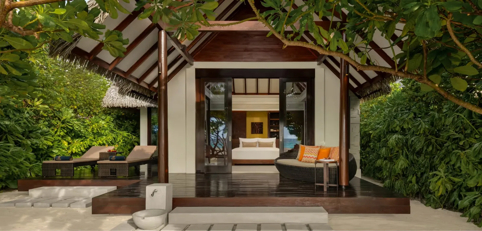 Beach Villa bedroom and covered beach-facing terrace