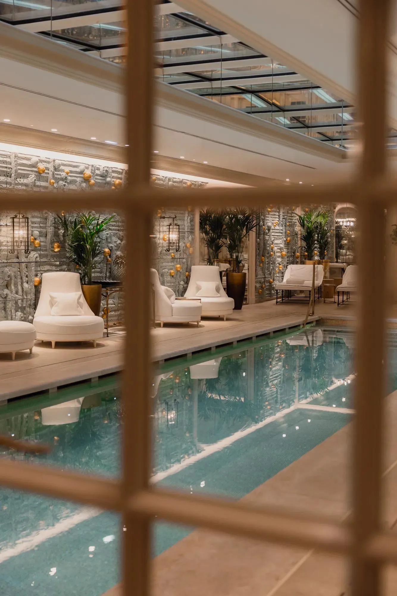 The indoor pool seen through a doorway