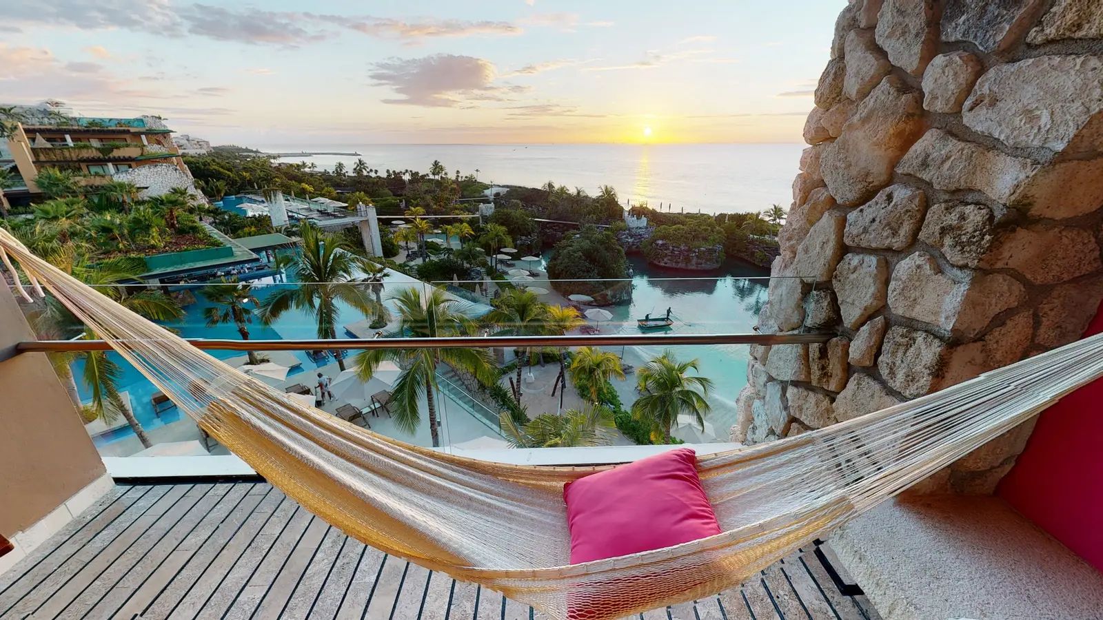 Hammock on the Family Presidential Suite terrace at sunset