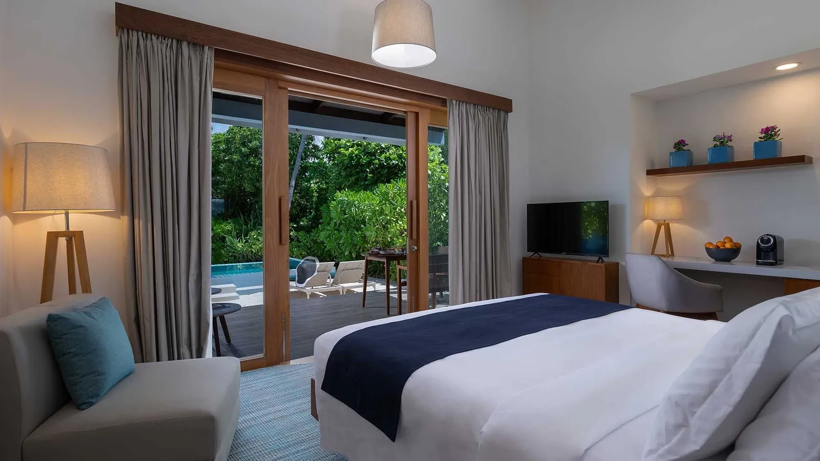 The bedroom looking towards the terrace.