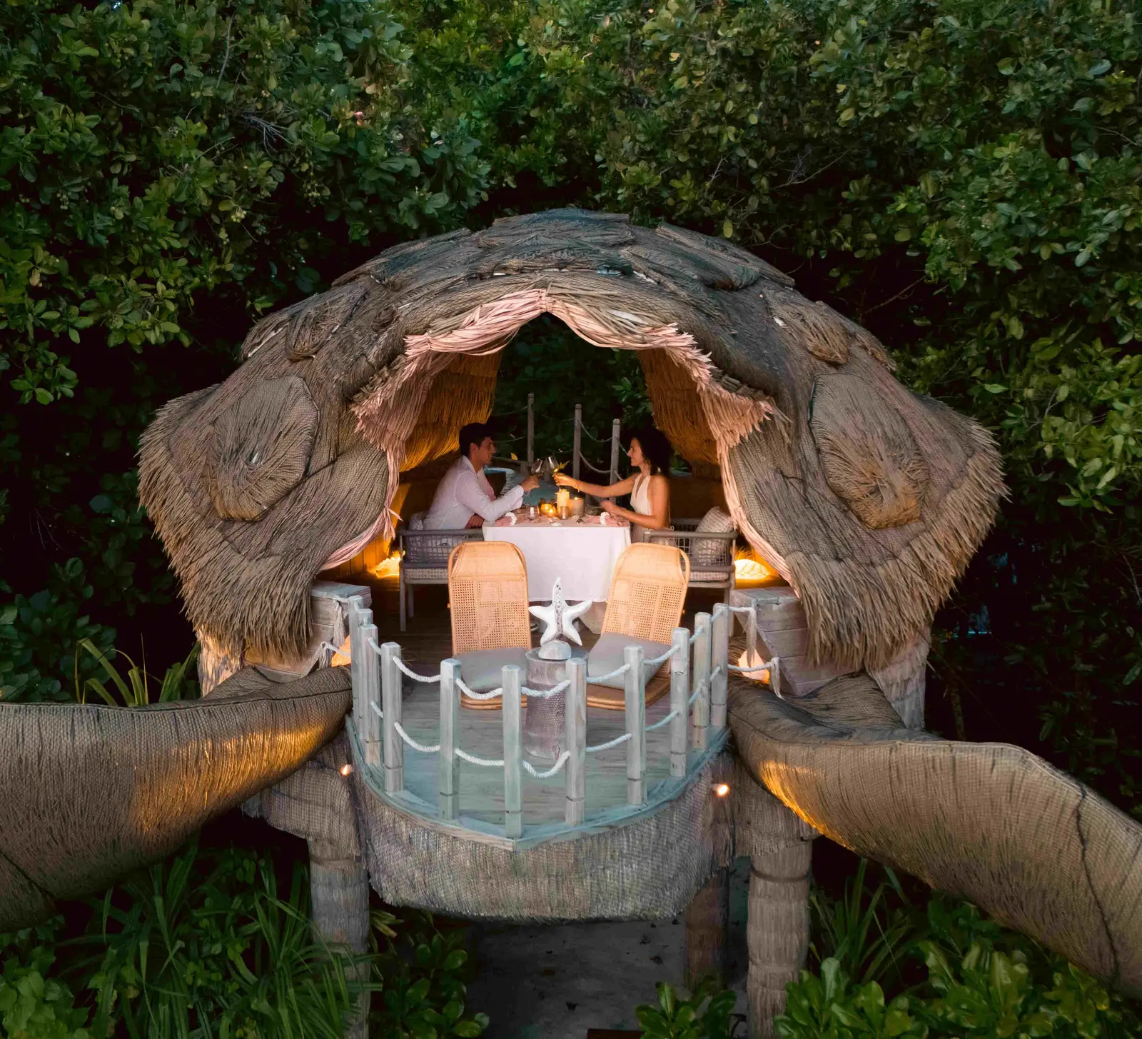 Dinner in the Turtle Treehouse, the turtle-shaped tree house