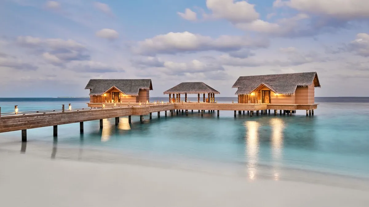 The spa’s overwater pavilions along the jetty
