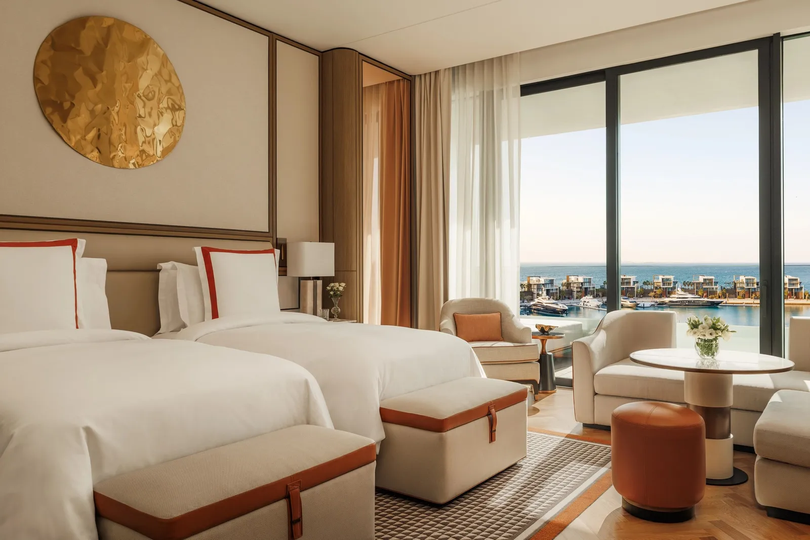 A twin room with a view along the coast