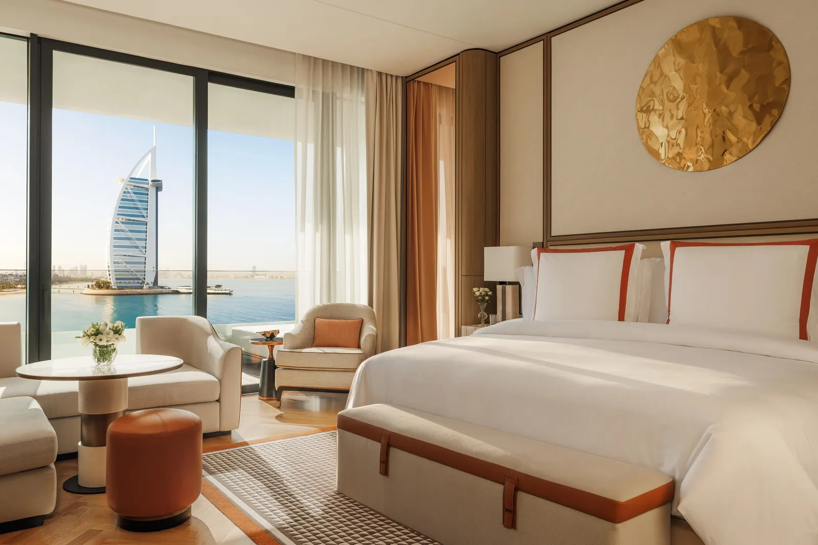 A king room with the Burj Al Arab through the glass