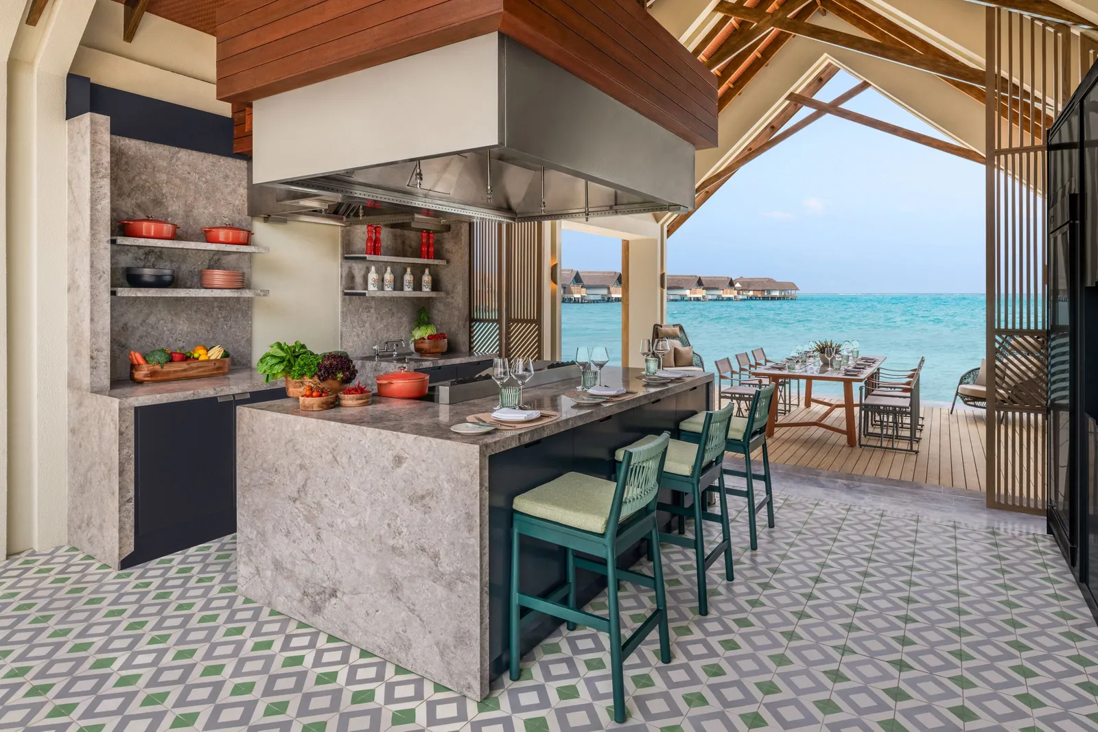 Pure’s open kitchen, its counter and stools