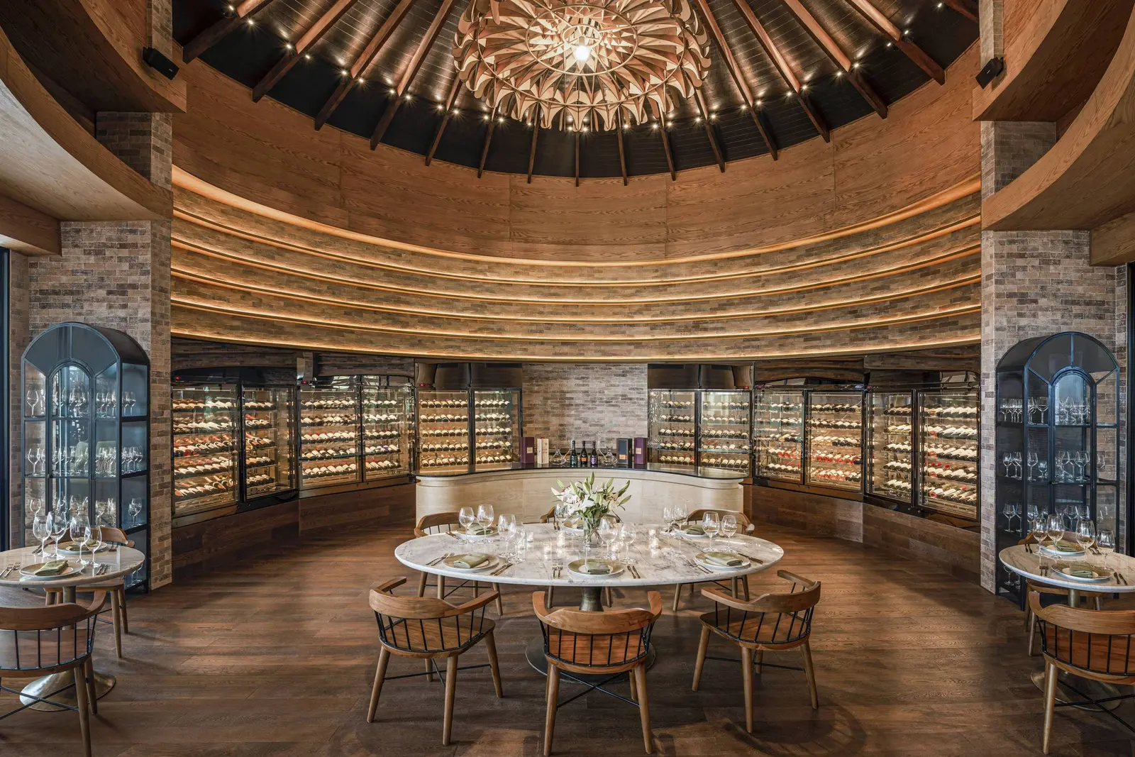 The Wine Room, its round hall lined with bottles