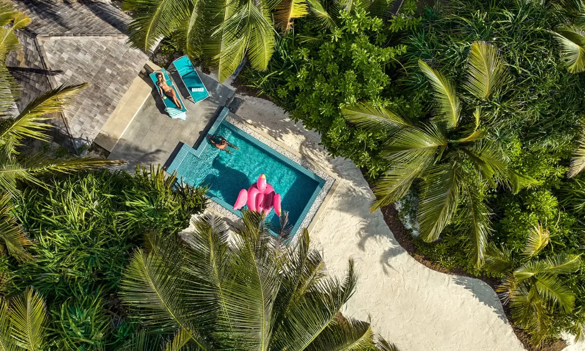 Kandiland’s children’s pool from above, with inflatables