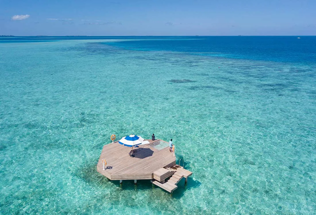 The overwater platform where the snorkelling trips start, out in the lagoon