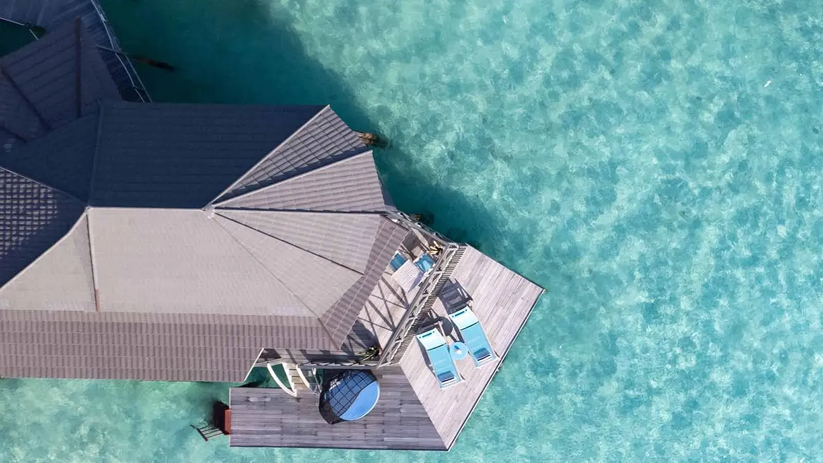 Honeymoon Suite from above, with its deck over the water