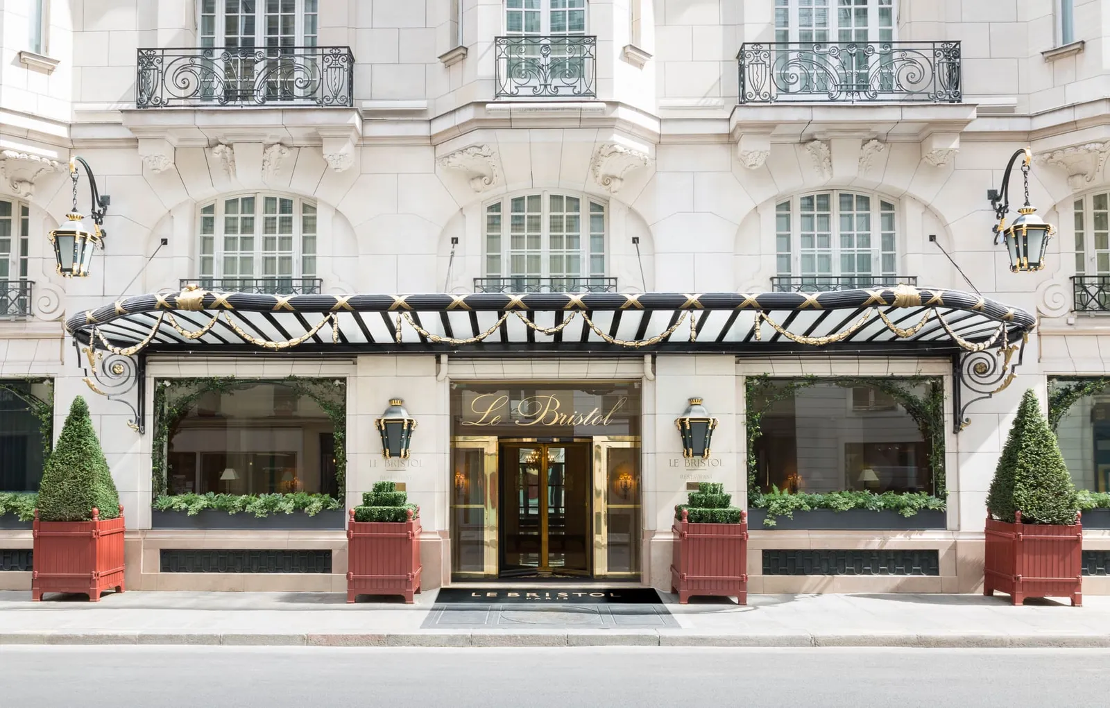 The façade of Le Bristol Paris on rue du Faubourg Saint-Honoré