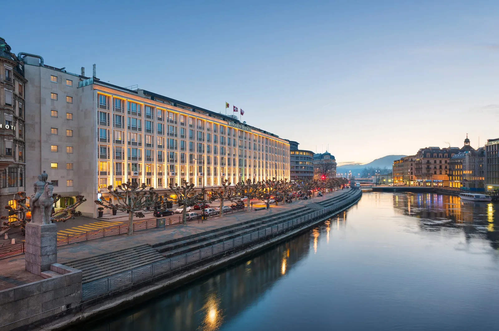 Mandarin Oriental and the Rhône at dusk