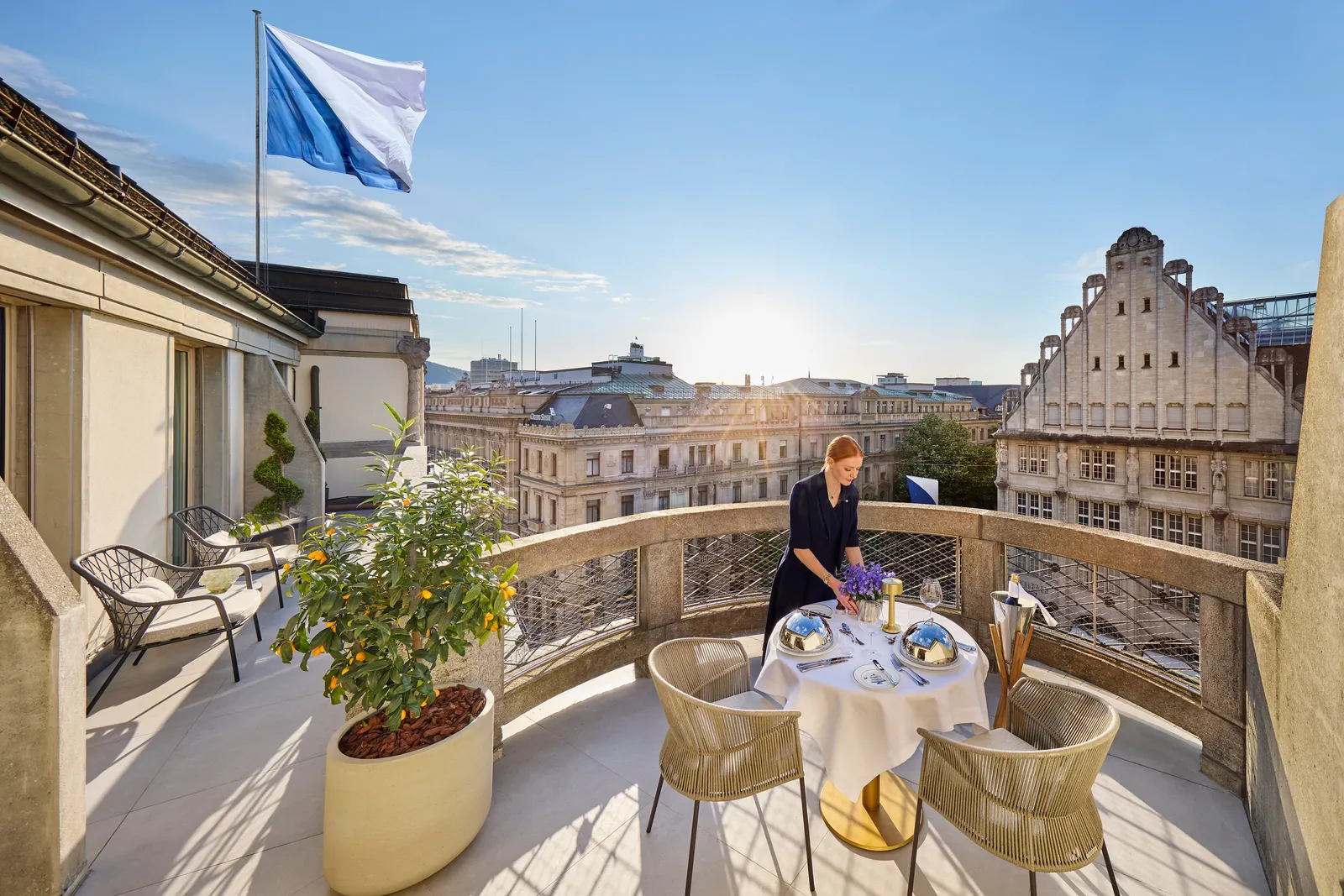 Laid table on the Penthouse balcony