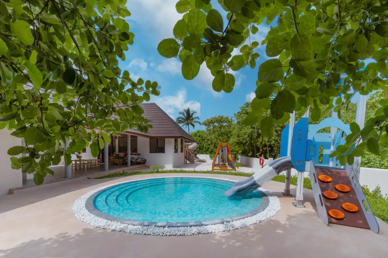 The children’s pool with slides.
