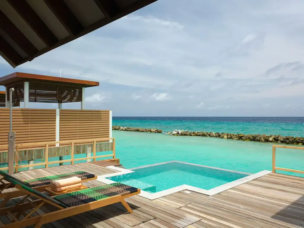 The pool and terrace overlooking the lagoon.