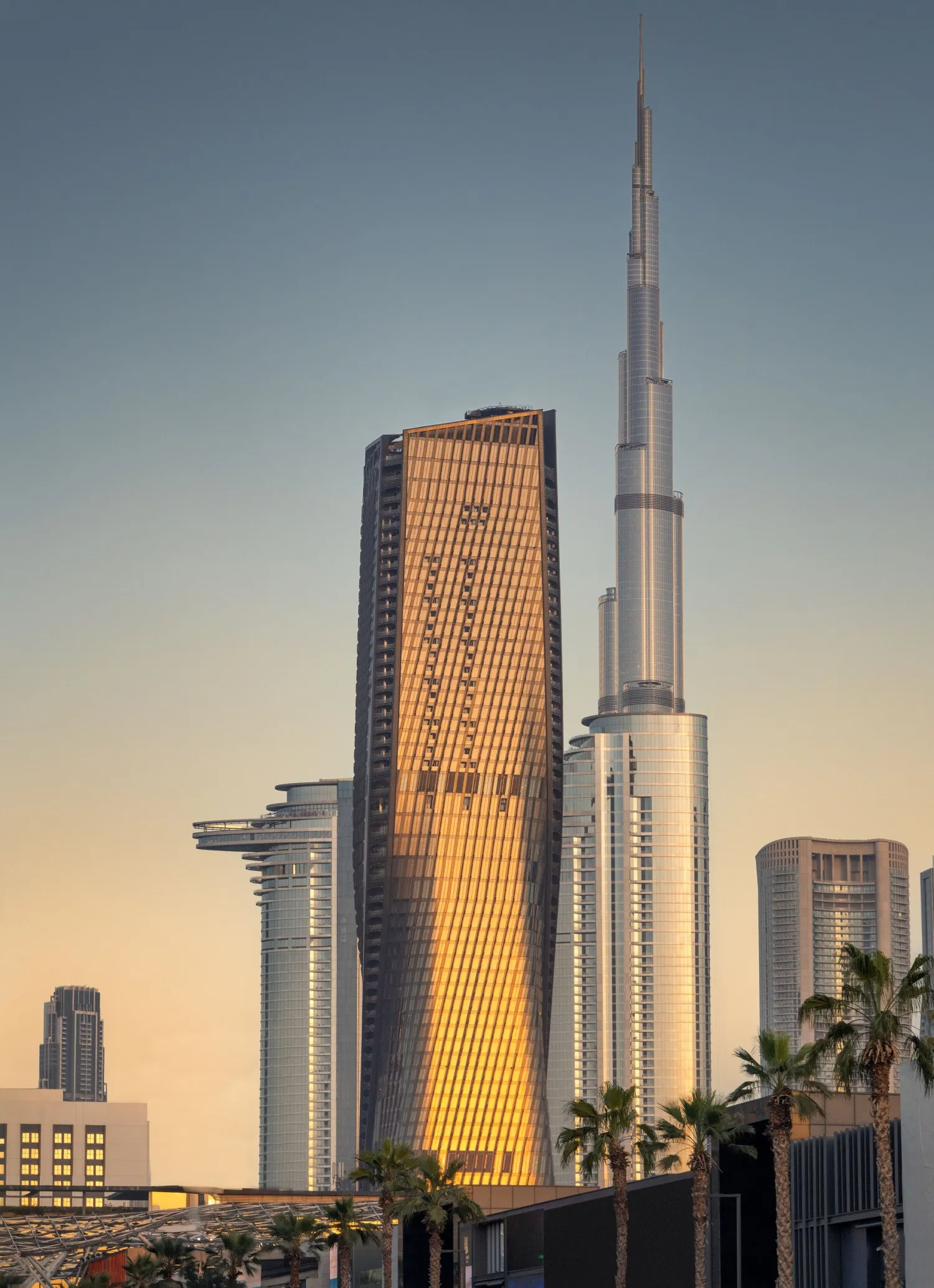Mandarin Oriental Downtown’s Wasl Tower, with the Burj Khalifa behind